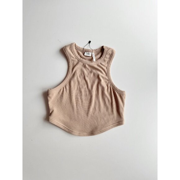 APRES ACTIF Beige Champagne Essential Ribbed Cropped Racerback Tank, Size S - Picture 3 of 10